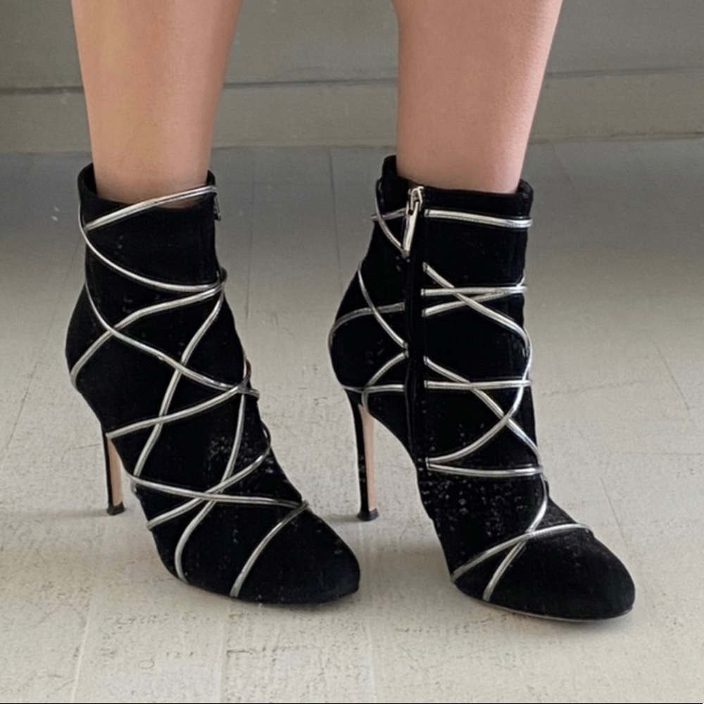 Gianvito Rossi Black Silver Suede Heels Boots